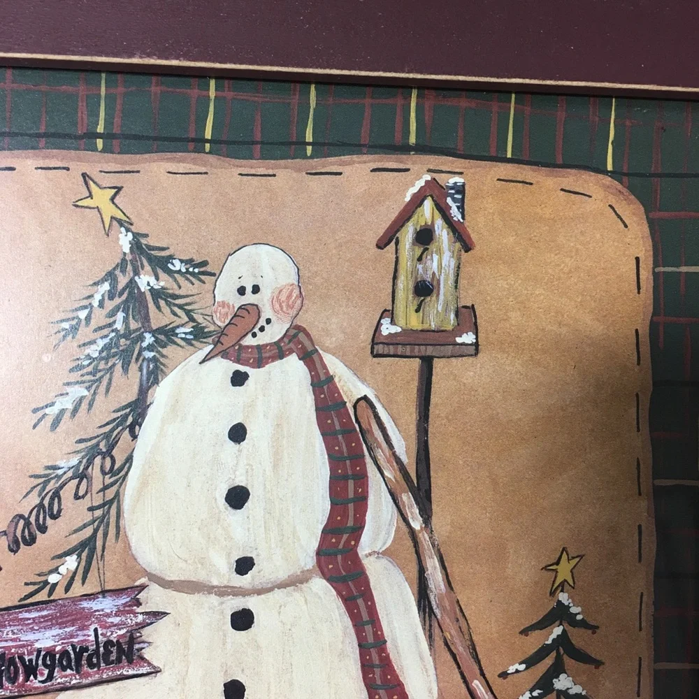 Rustic‎ Snowman Winter Garden Scene Picture